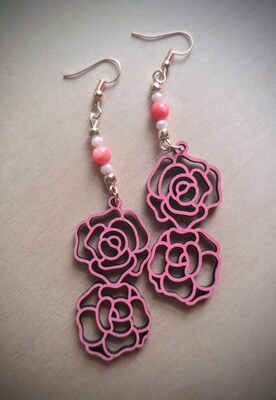 Valentine's Day Pink Roses Dangle Earrings - image1